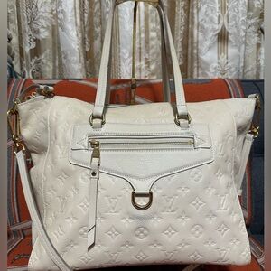 Louis Vuitton Cream Embossed Monogram Tote with Gold Hardware